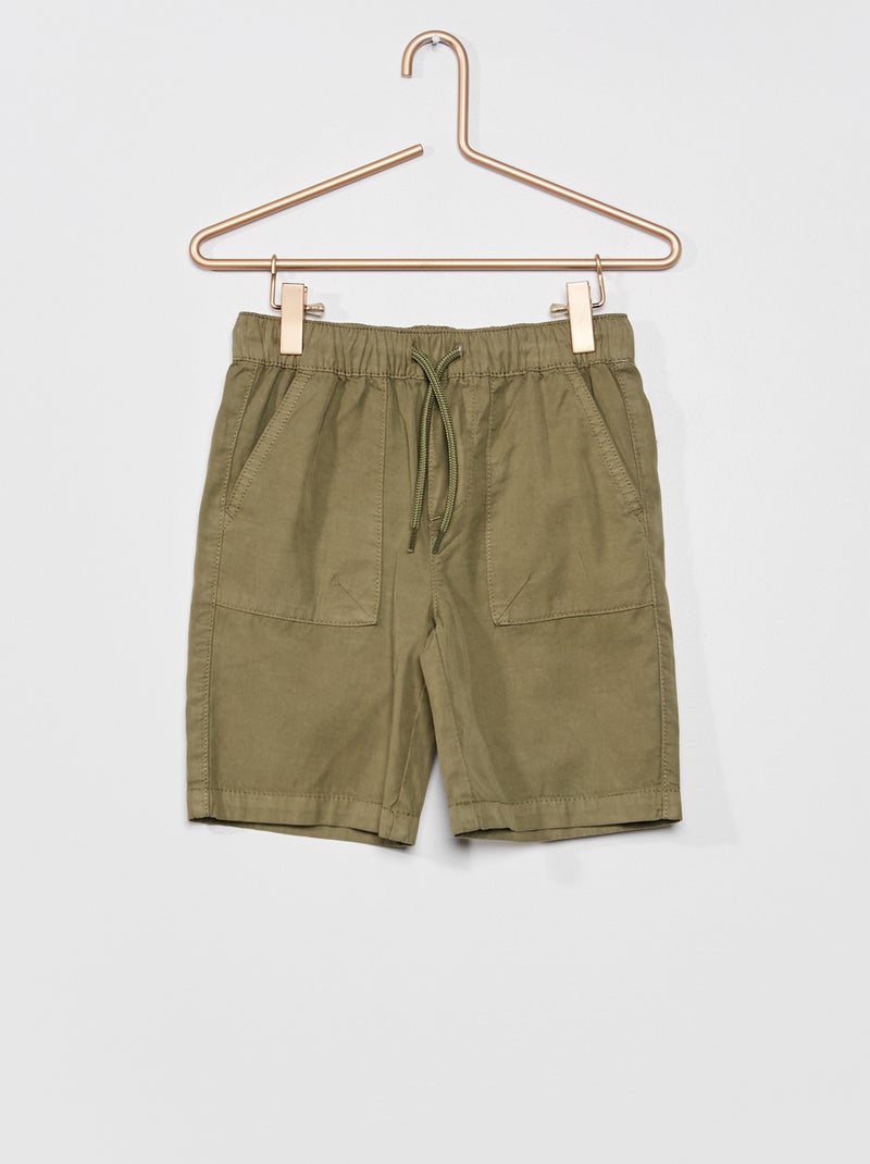 Bermudas lisas con cintura elástica verde liquen - Kiabi