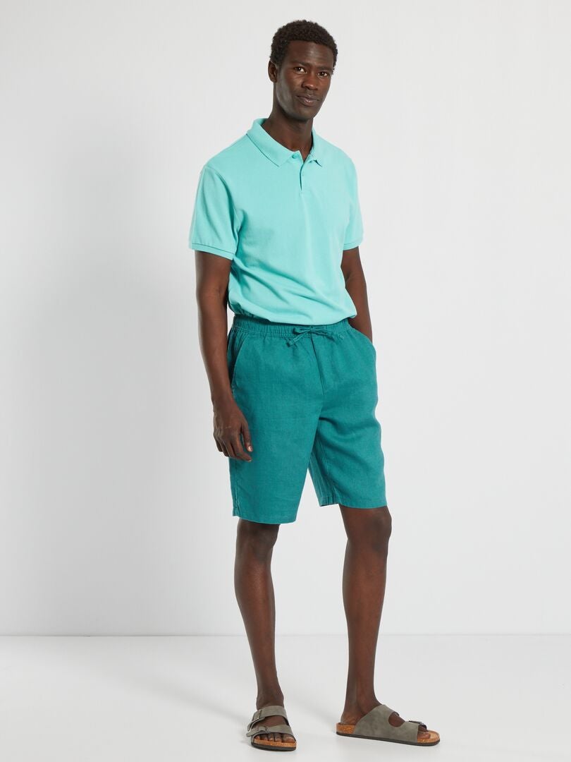 Bermudas lisas de lino azul oscuro - Kiabi