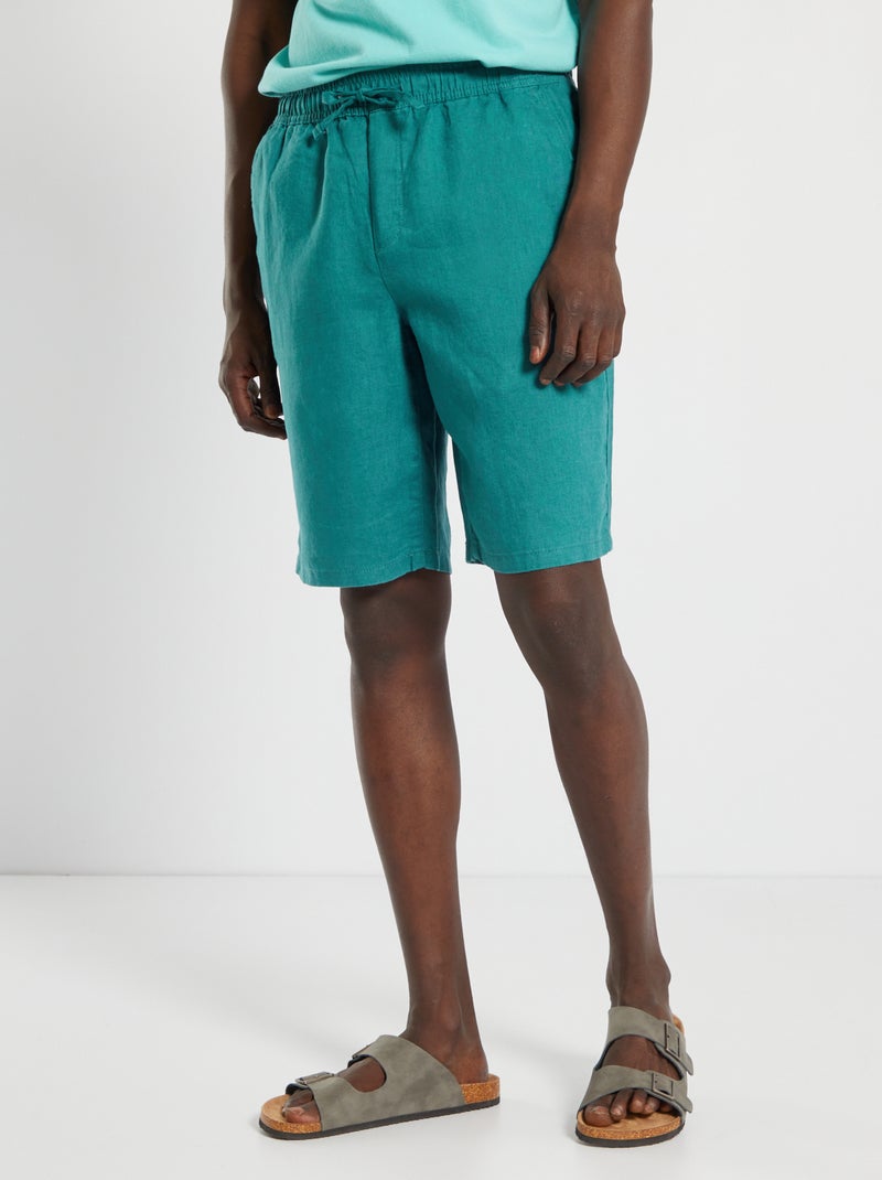 Bermudas lisas de lino azul oscuro - Kiabi