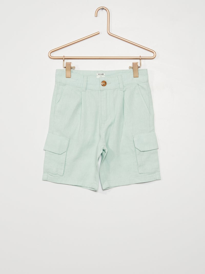 Bermudas lisas de lino azul - Kiabi