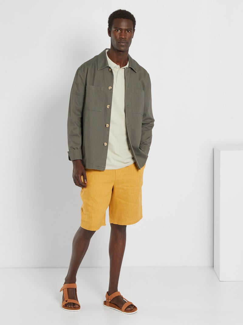 Bermudas lisas de lino BEIGE - Kiabi