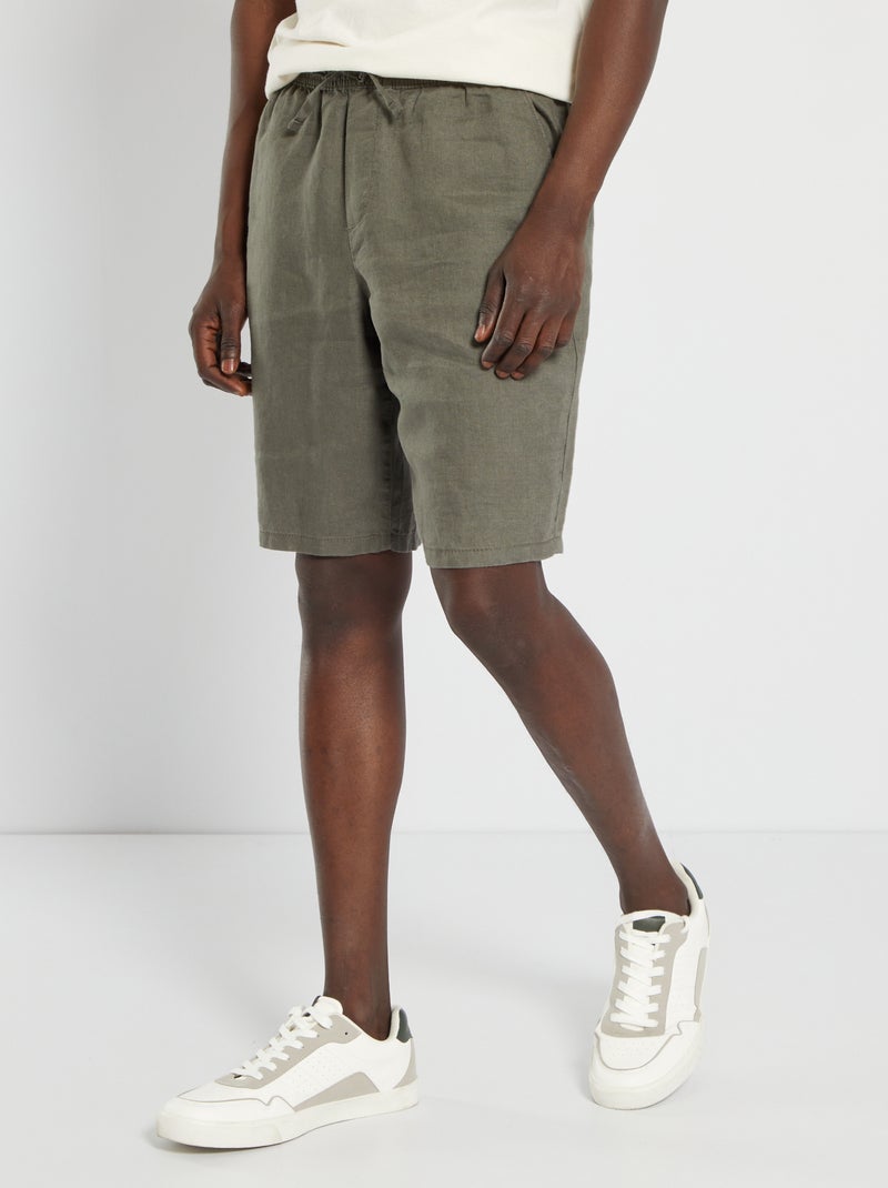 Bermudas lisas de lino KAKI - Kiabi