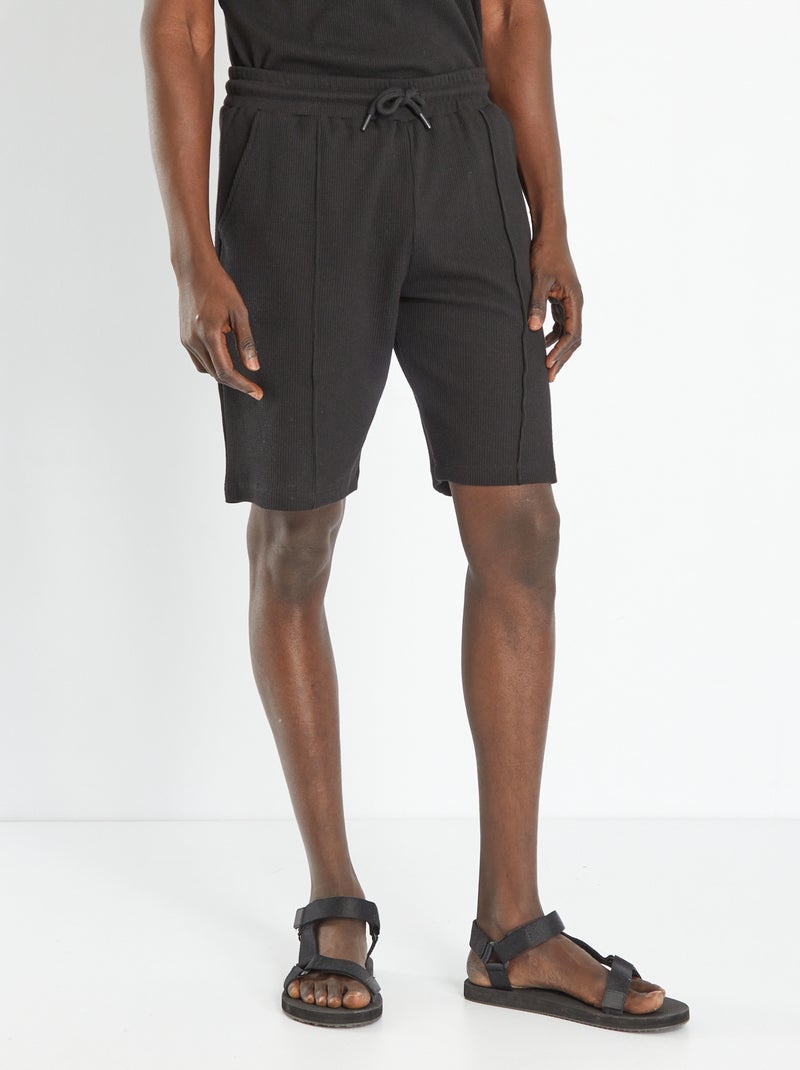 Bermudas lisas de panal de abeja Negro - Kiabi