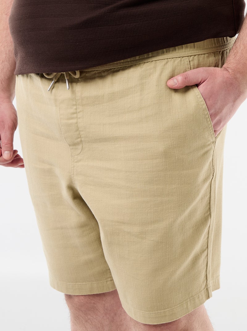 Bermudas lisas en dobby Beige - Kiabi
