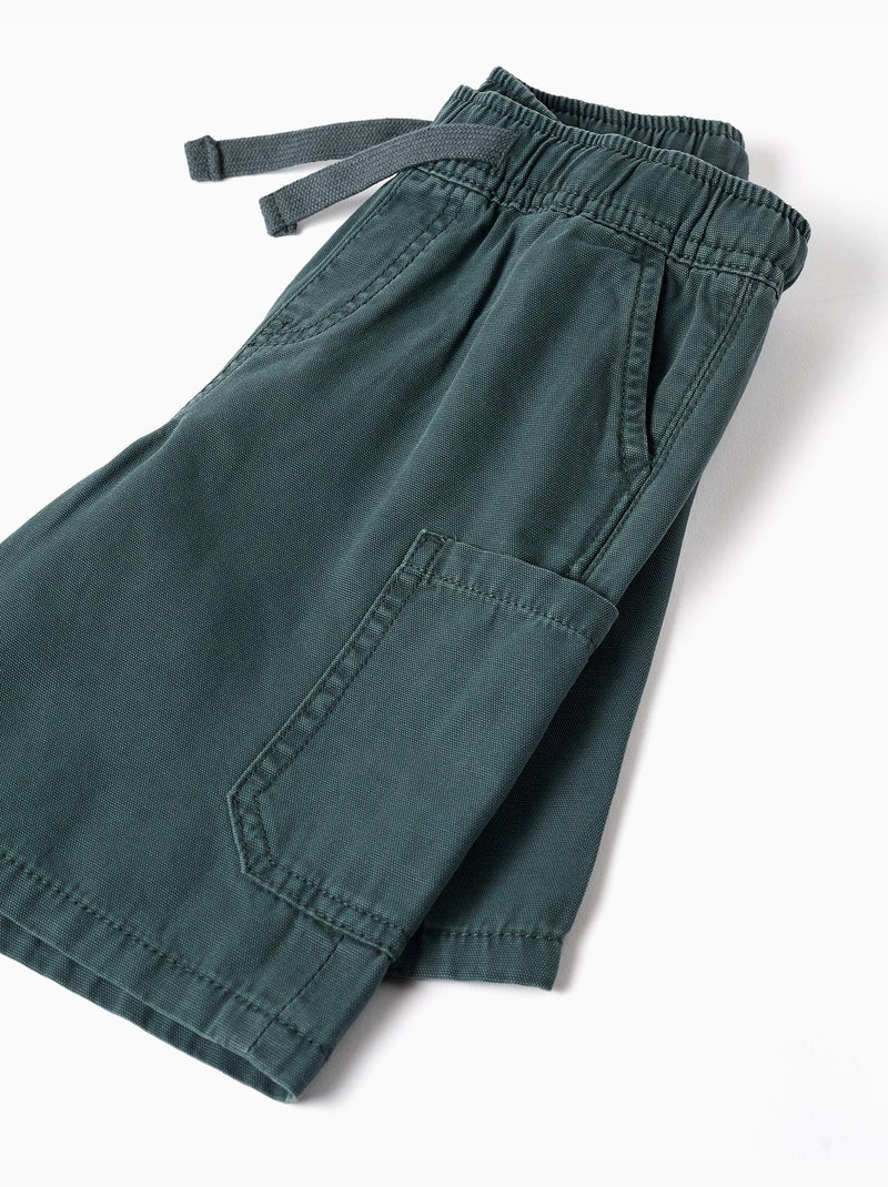 Bermudas midi cargo de algodón con cordón Verde oscuro - Kiabi