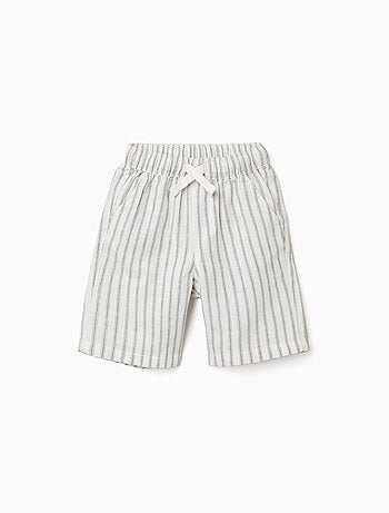 Bermudas midi de lino y algodón a rayas con cordones