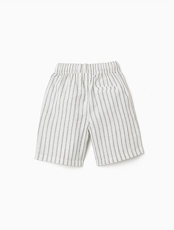 Bermudas midi de lino y algodón a rayas con cordones