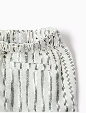 Bermudas midi de lino y algodón a rayas con cordones