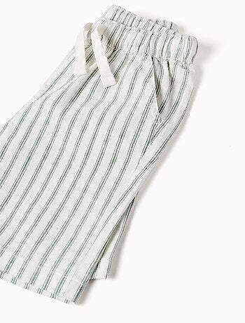 Bermudas midi de lino y algodón a rayas con cordones