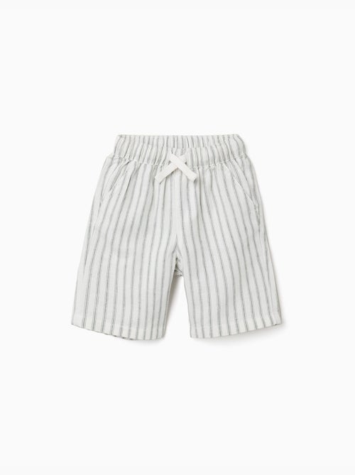 Bermudas midi de lino y algodón a rayas con cordones - Kiabi