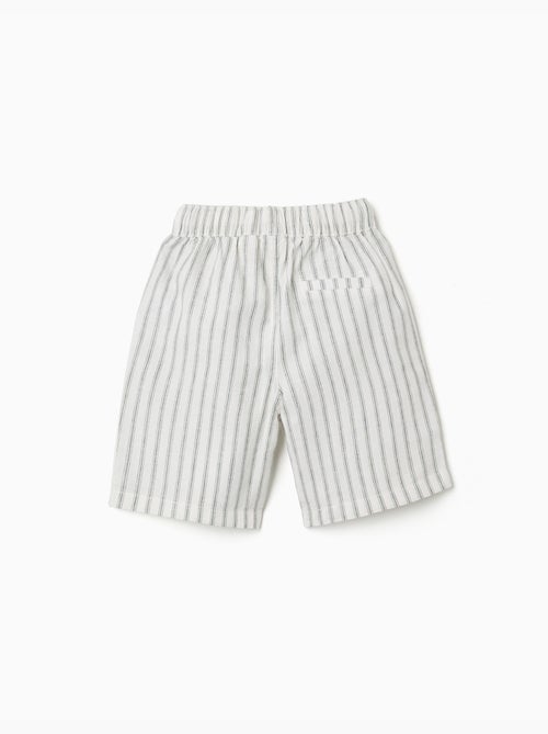 Bermudas midi de lino y algodón a rayas con cordones - Kiabi