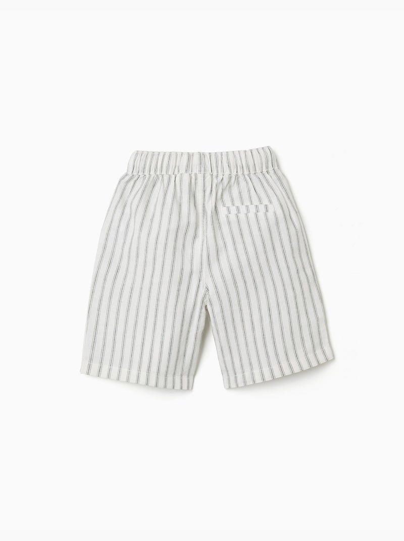 Bermudas midi de lino y algodón a rayas con cordones Blanco - Kiabi