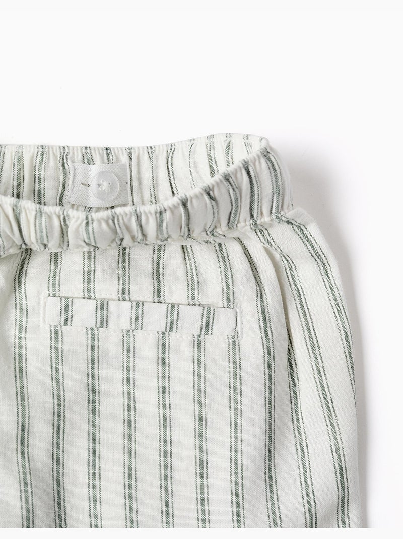 Bermudas midi de lino y algodón a rayas con cordones Blanco - Kiabi