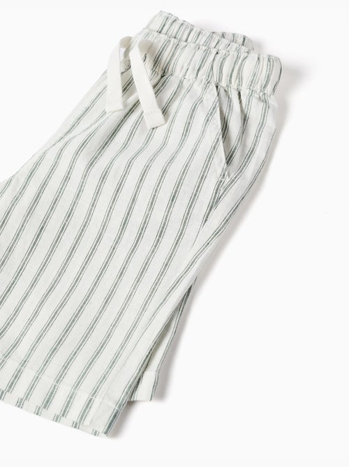 Bermudas midi de lino y algodón a rayas con cordones - Kiabi
