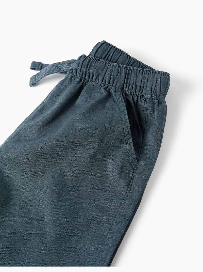 Bermudas midi de lino y algodón con cordón Azul Azul - Kiabi