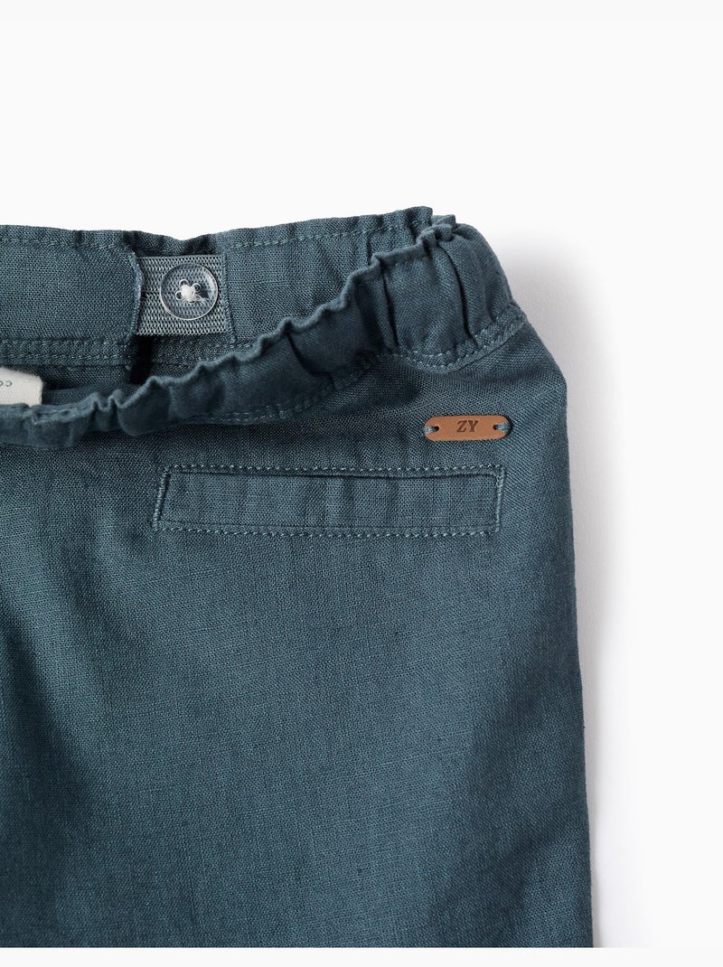 Bermudas midi de lino y algodón con cordón Azul oscuro - Kiabi