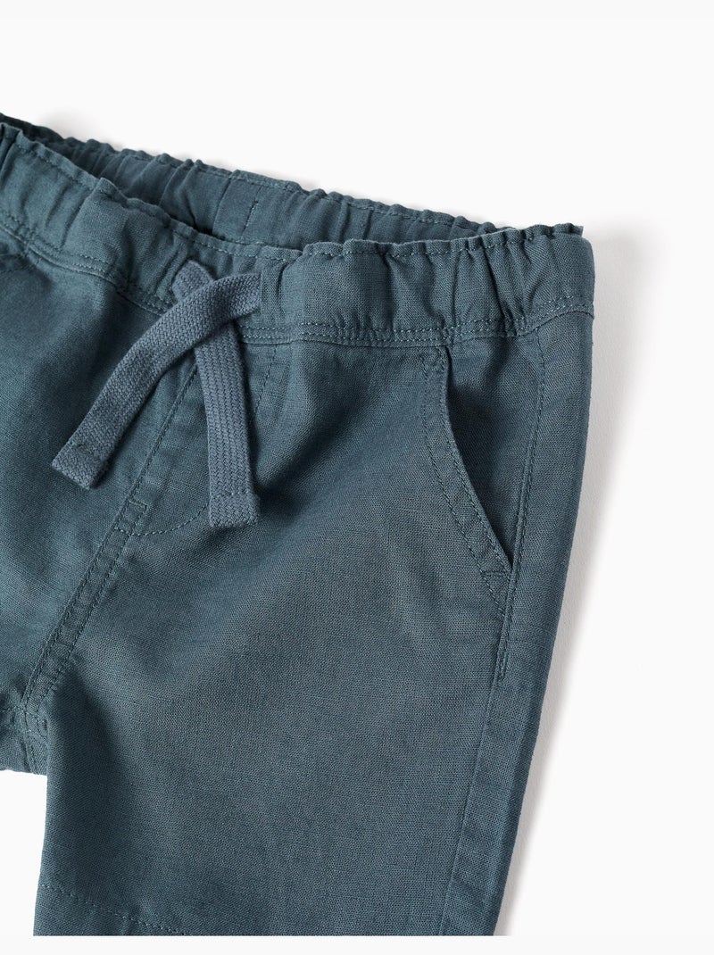Bermudas midi de lino y algodón con cordón Azul oscuro - Kiabi