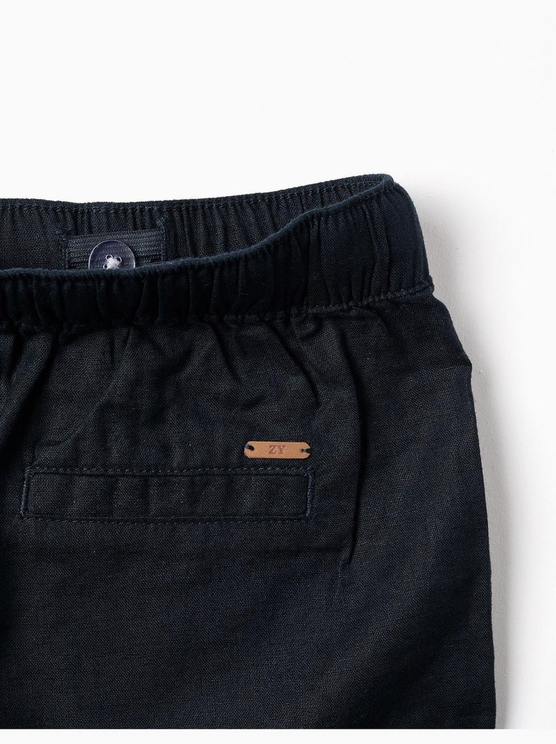 Bermudas midi de lino y algodón con cordones Azul oscuro - Kiabi