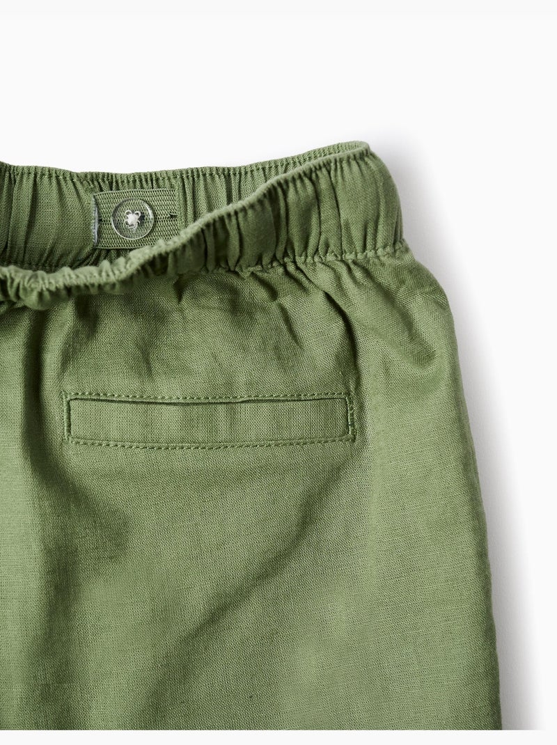 Bermudas midi de lino y algodón con cordones Verde - Kiabi