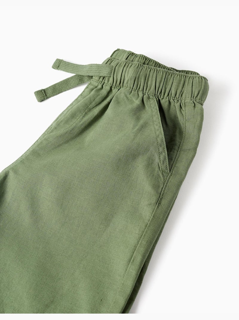 Bermudas midi de lino y algodón con cordones Verde - Kiabi