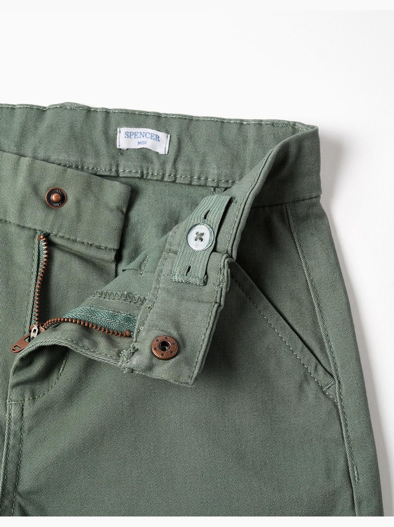 Bermudas midi de sarga con bolsillos Verde oscuro - Kiabi