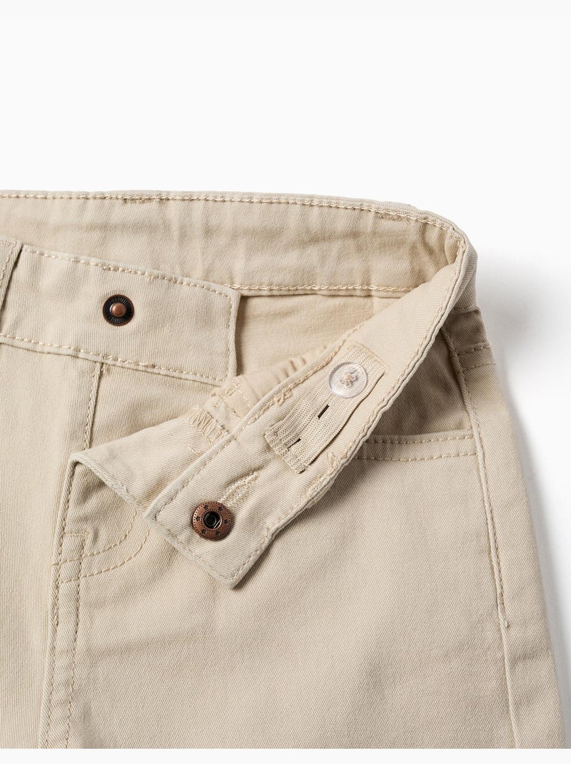Bermudas midi de sarga con cinco bolsillos Beige claro - Kiabi