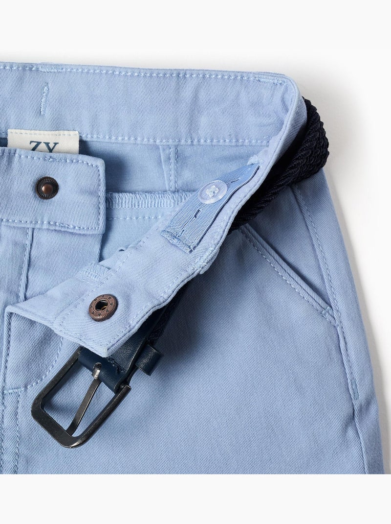 Bermudas midi de sarga con cinturón Azul claro - Kiabi