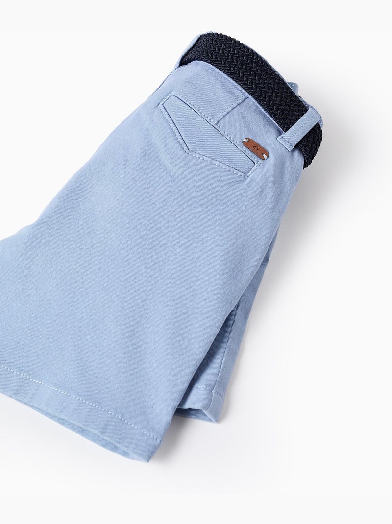 Bermudas midi de sarga con cinturón Azul claro - Kiabi