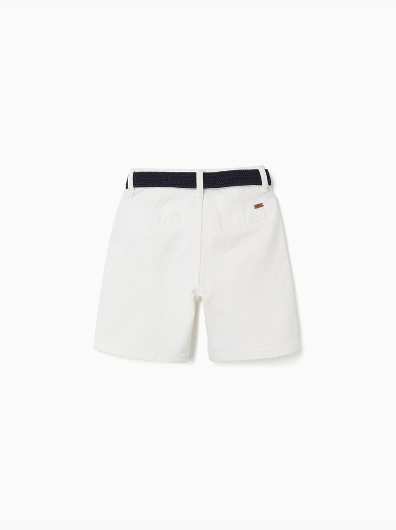 Bermudas midi de sarga con cinturón Blanco - Kiabi
