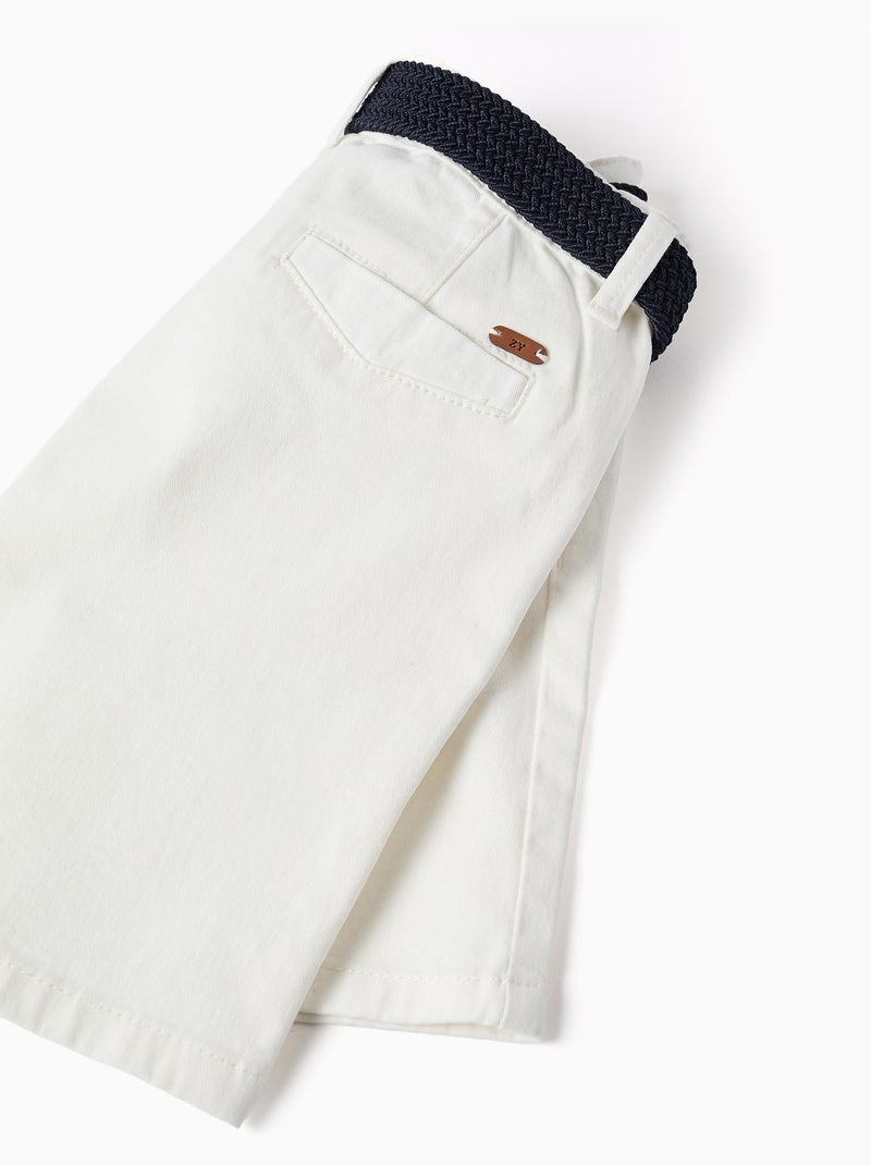 Bermudas midi de sarga con cinturón Blanco - Kiabi