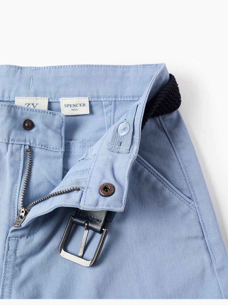 Bermudas midi en sarga con cinturón Azul claro - Kiabi