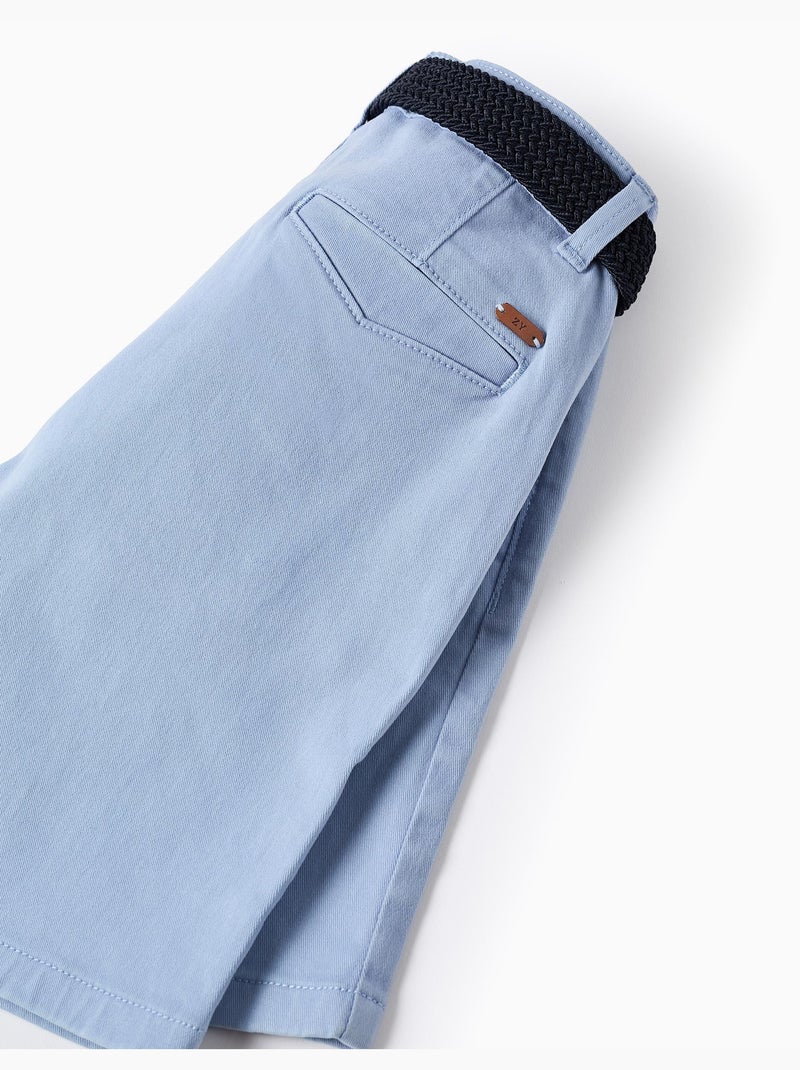 Bermudas midi en sarga con cinturón Azul claro - Kiabi