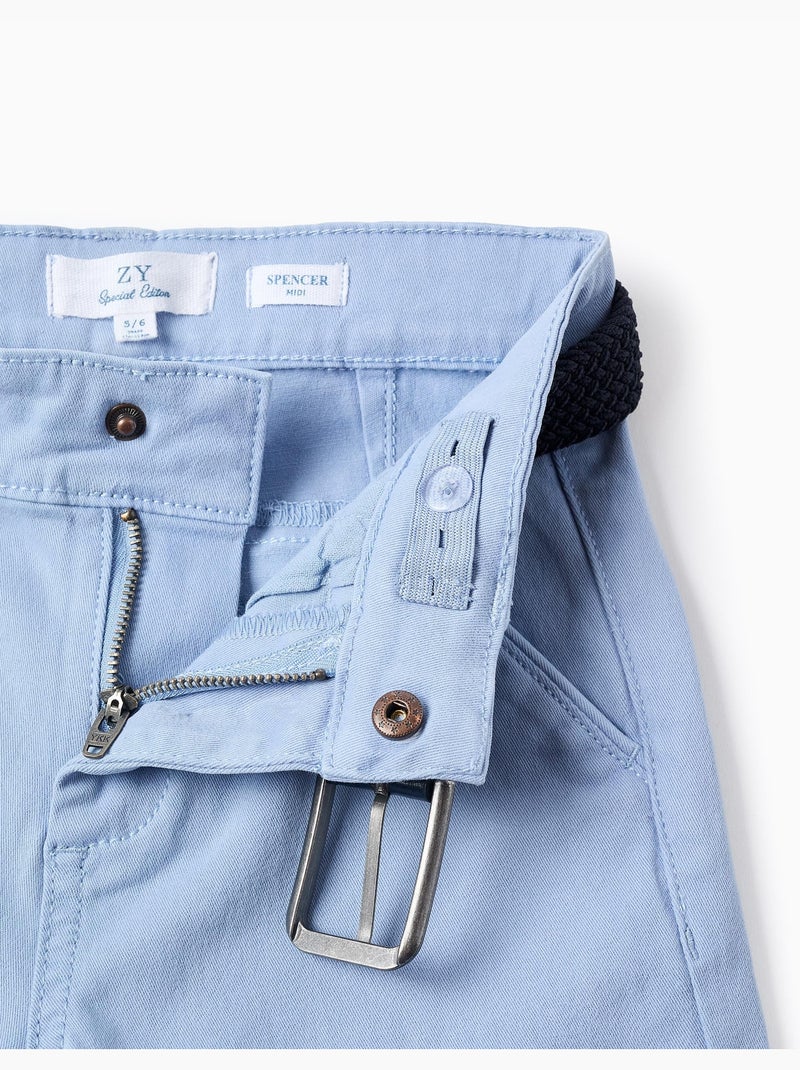 Bermudas midi en sarga con cinturón Azul claro - Kiabi