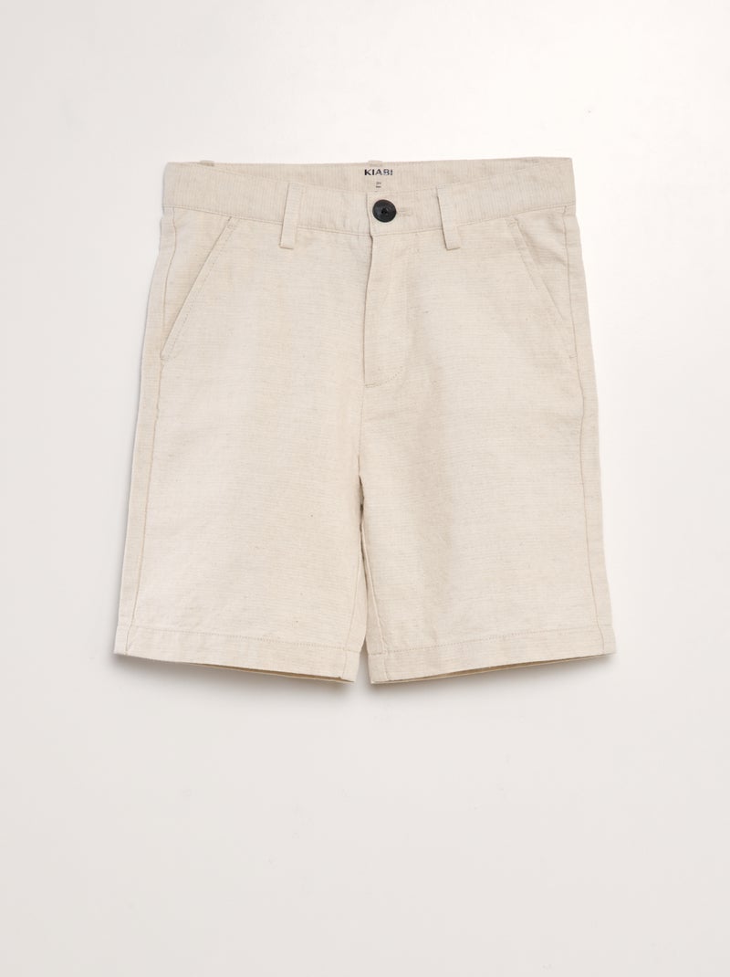 Bermudas rectas de algodón lino BEIGE - Kiabi