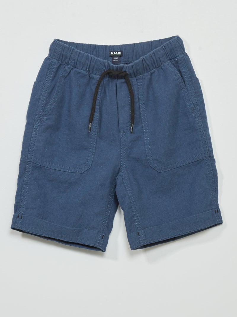 Bermudas regular de algodón lino azul oscuro - Kiabi
