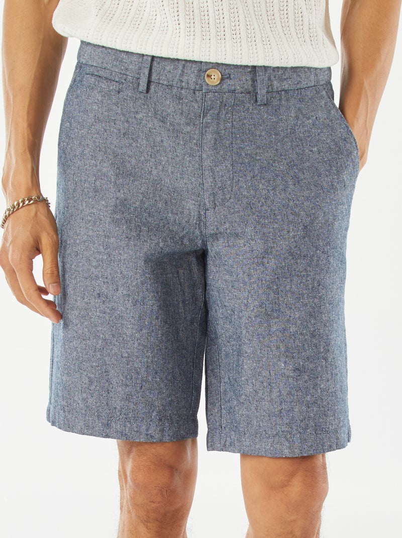 Bermudas tipo chino de mezcla de lino AZUL - Kiabi