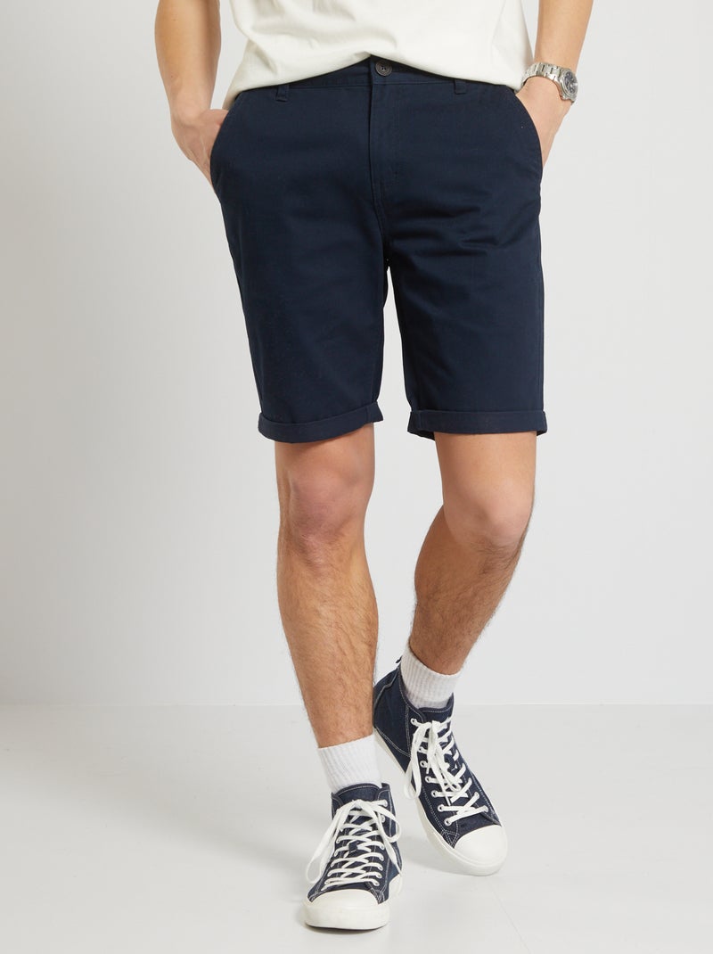 Bermudas tipo chino de sarga de algodón puro azul - Kiabi