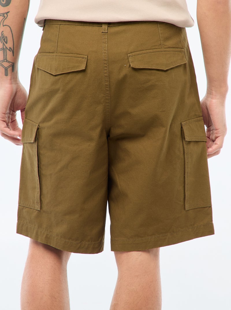 Bermudas tipo chino de sarga lisas multibolsillos Kaki - Kiabi