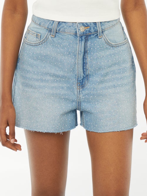 Bermudas vaqueras con 5 bolsillos y strass - Kiabi