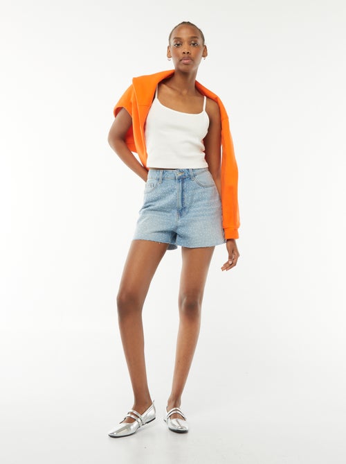 Bermudas vaqueras con 5 bolsillos y strass - Kiabi