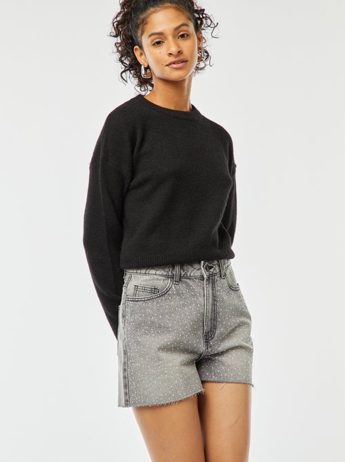 Bermudas vaqueras con 5 bolsillos y strass - Kiabi