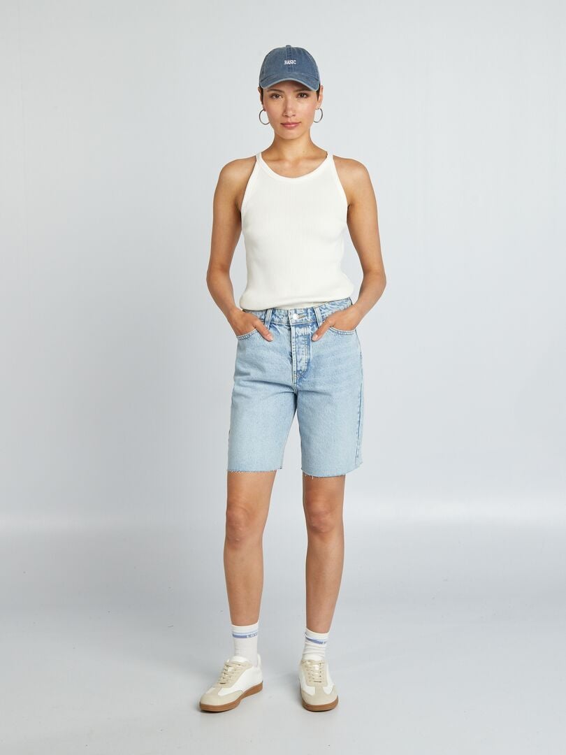 Pantalón Corto Mujer Bermudas Vaqueras Con Botu00f3n Para Hombre