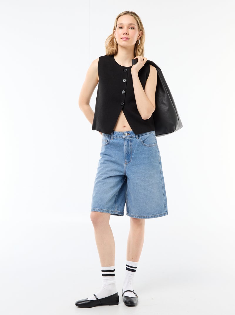 Bermudas vaqueros de tiro alto Azul - Kiabi
