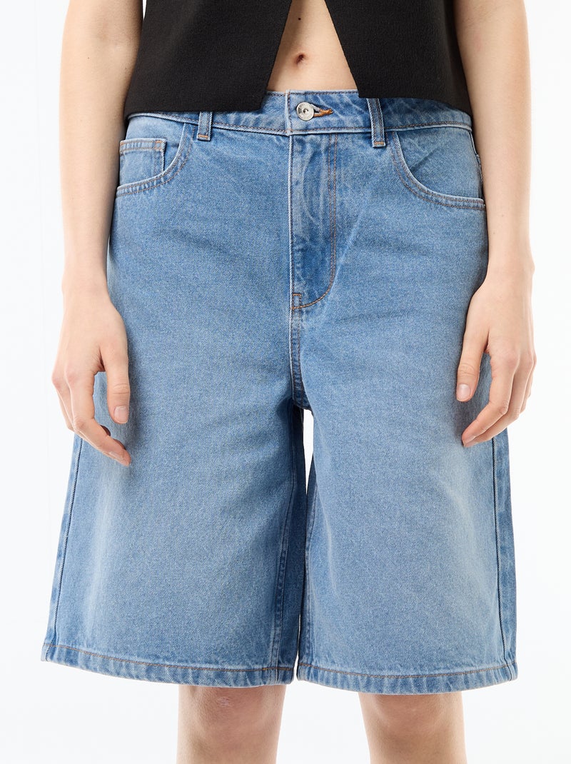 Bermudas vaqueros de tiro alto Azul - Kiabi