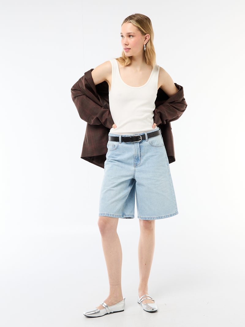 Bermudas vaqueros de tiro alto Azul - Kiabi