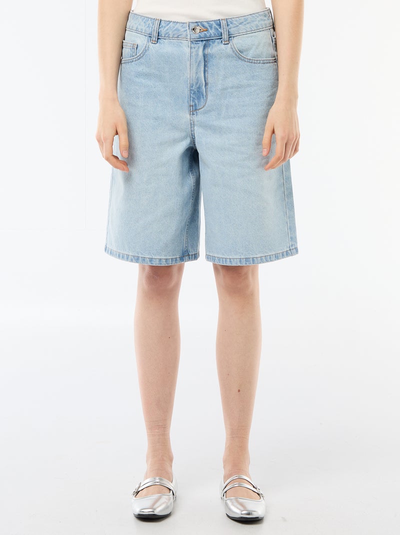 Bermudas vaqueros de tiro alto Azul - Kiabi