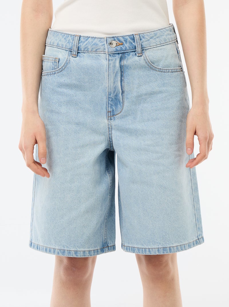 Bermudas vaqueros de tiro alto Azul - Kiabi
