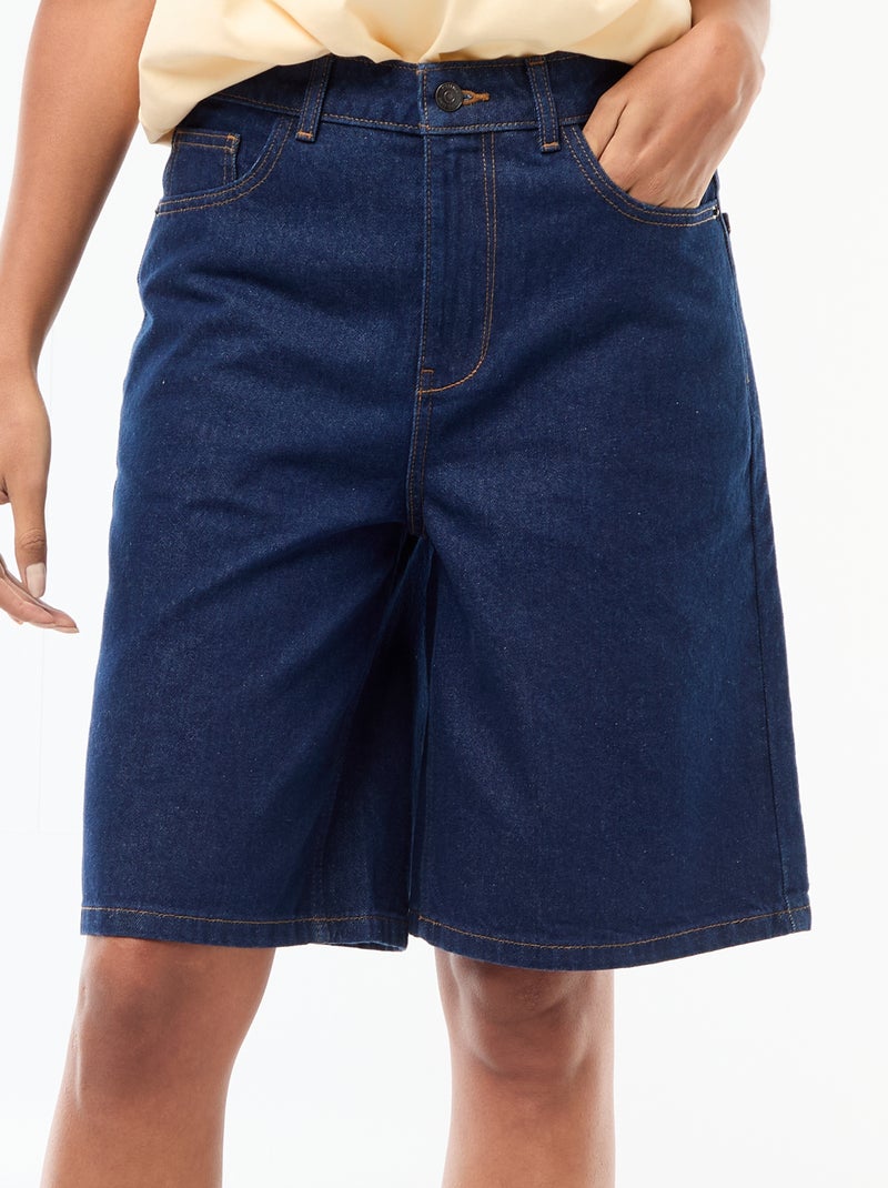 Bermudas vaqueros de tiro alto Azul - Kiabi