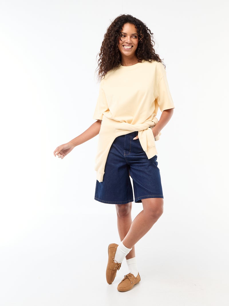 Bermudas vaqueros de tiro alto Azul - Kiabi
