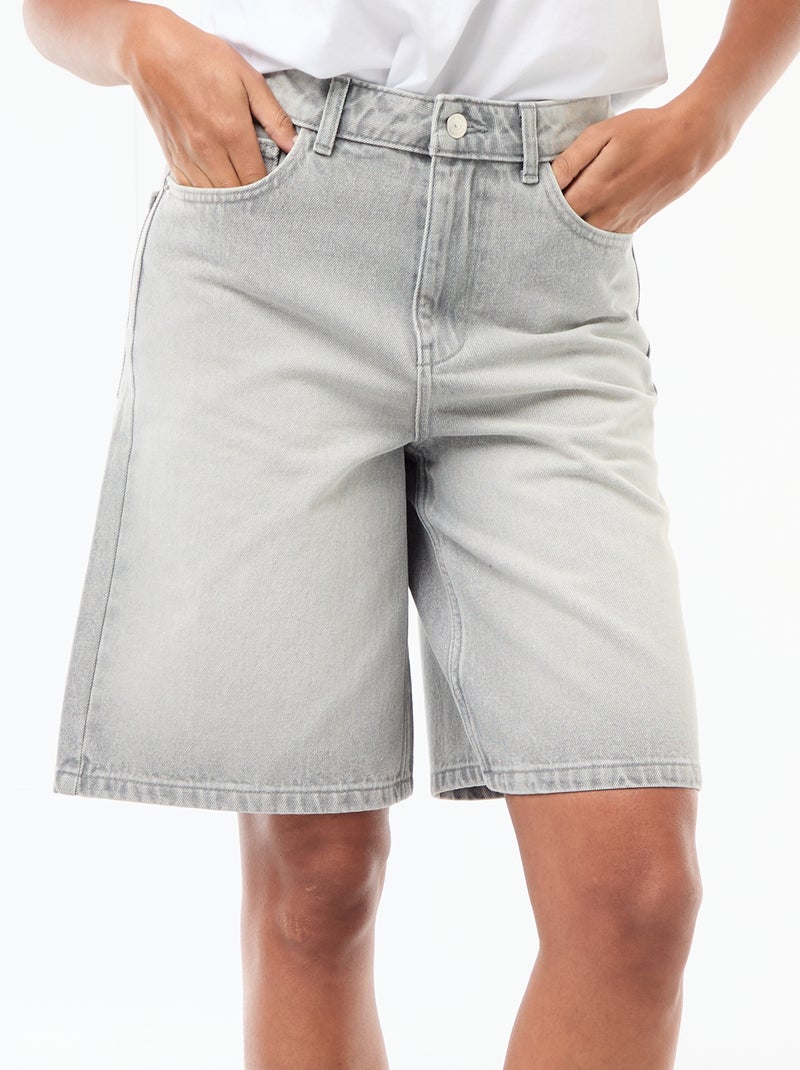Bermudas vaqueros de tiro alto Gris - Kiabi